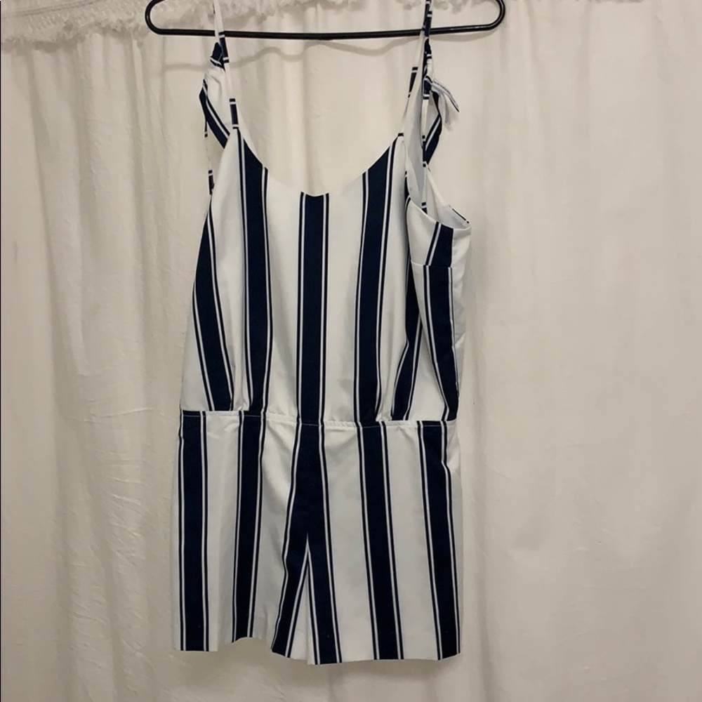 Navy + White Striped Romper